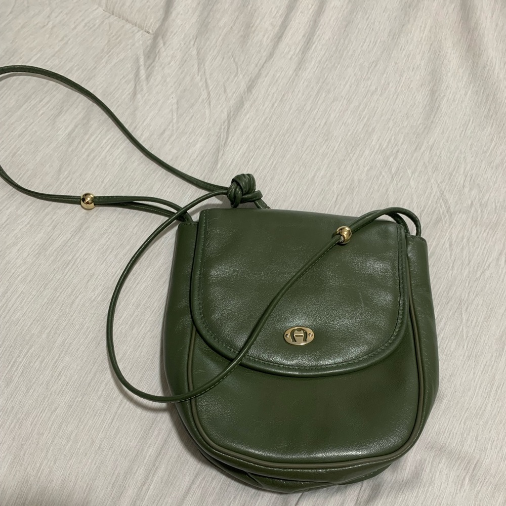 Etienne Aigner Olive Green Leather Crossbody Saddle Bag